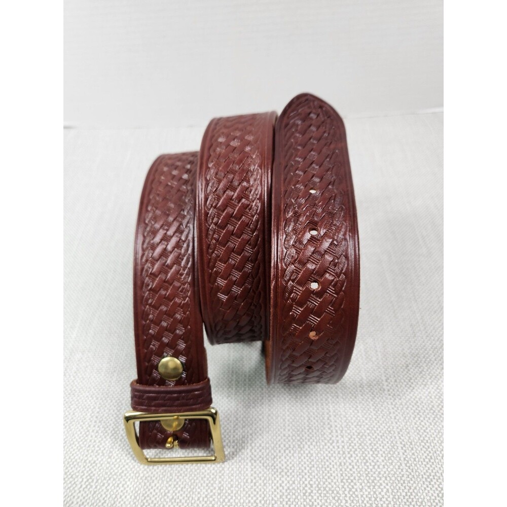 Triple K Size 42 Burgundy Wine Leather Belt Brass Buckle Law Enforcement Western